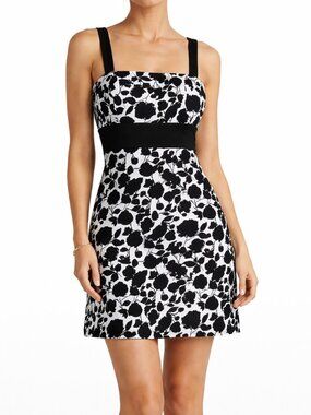 Max & Cleo Black White Floral Mini Dress Fit Flare Chic Minimalist A-Line